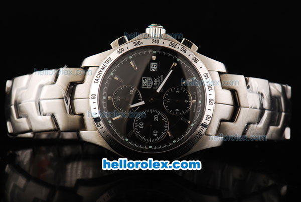 Tag Heuer Link Swiss Valjoux 7750 Automatic Movement Full Steel with Black Dial and Silver Stick Markers - Click Image to Close